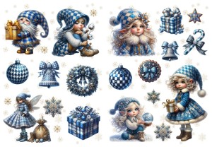 Papier ryżowy A4 do decoupage Artando - dzieci, elfy, krasnale, bombki, zima 