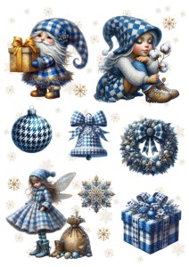 Papier ryżowy A4 do decoupage Artando - dzieci, elfy, krasnale, bombki, zima 