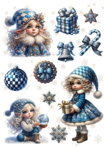 Papier ryżowy A4 do decoupage Artando - dzieci, elfy, krasnale, bombki, zima