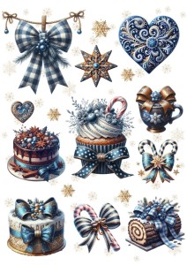 Papier ryżowy A4 do decoupage Artando - pierniki, ciastka, placki, torty, śnieżynki, zima