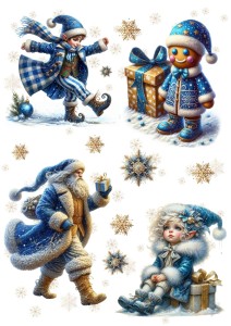 Papier ryżowy A4 do decoupage Artando - dzieci, elfy, Mikołaj, prezenty, śnieżynki, zima