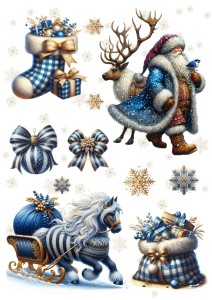 Papier ryżowy A4 do decoupage Artando - Mikołaj, renifer, konik, prezenty, śnieżynki, zima