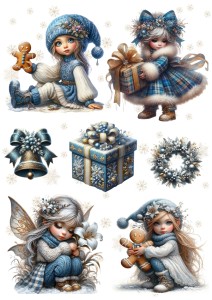 Papier ryżowy A4 do decoupage Artando - dzieci, elfy, prezenty, śnieżynki, zima