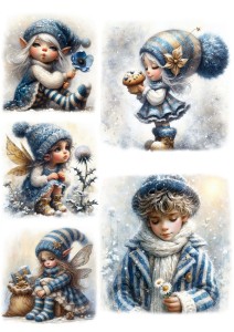 Papier ryżowy A4 do decoupage Artando - dzieci, elfy, prezenty, śnieg, zima