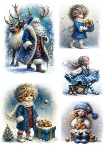 Papier ryżowy A4 do decoupage Artando - dzieci, elfy, Mikołaj, prezenty, śnieg, zima
