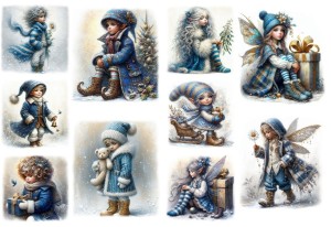 Papier ryżowy A4 do decoupage Artando - dzieci, elfy, prezenty, śnieg, zima