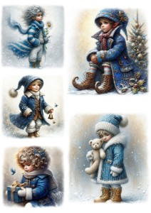 Papier ryżowy A4 do decoupage Artando - dzieci, elfy, prezenty, śnieg, zima