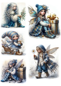 Papier ryżowy A4 do decoupage Artando - dzieci, elfy, prezenty, śnieg, zima
