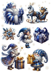 Papier ryżowy A4 do decoupage Artando - elfy, krasnale, Mikołaje, prezenty, śnieżynki, zima