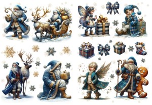 Papier ryżowy A4 do decoupage Artando - elfy, krasnale, Mikołaje, prezenty, śnieżynki, zima