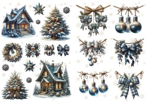 Papier ryżowy A4 do decoupage Artando - choinki, bombki, stroiki, domki, śnieżynki, zima