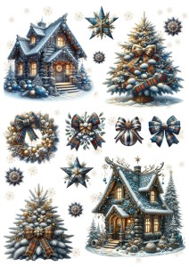 Papier ryżowy A4 do decoupage Artando - choinki, stroiki, domki, śnieżynki, zima