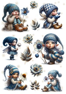 Papier ryżowy A4 do decoupage Artando - dzieci, elfy, śnieżynki, kwiaty, liście, zima 