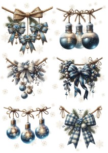Papier ryżowy A4 do decoupage Artando - bombki, kokardki, stroiki, śnieżynki, zima