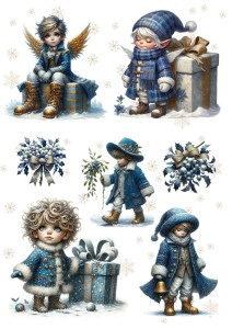 Papier ryżowy A4 do decoupage Artando - dzieci, elfy, prezenty, śnieżynki, zima