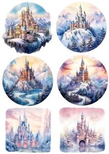 Papier klasyczny A4 do decoupage - widok zimowy, pejzaż, zamki, góry, zima