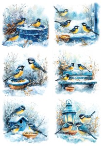 Papier ryżowy A4 do decoupage Artando - ptaki, ptaszki, sikorki, śnieg, zima 