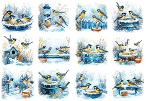 Papier ryżowy A4 do decoupage Artando - ptaki, ptaszki, sikorki, śnieg, zima (1)