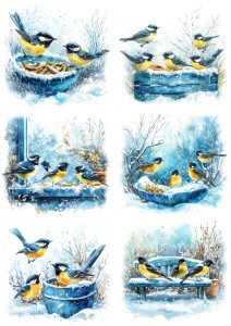 Papier ryżowy A4 do decoupage Artando - ptaki, ptaszki, sikorki, śnieg, zima