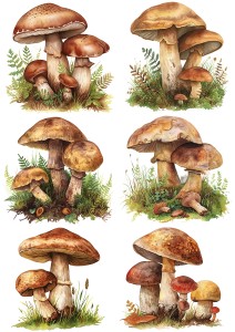 Papier klasyczny A4 do decoupage - grzyby, grzybki, paprocie