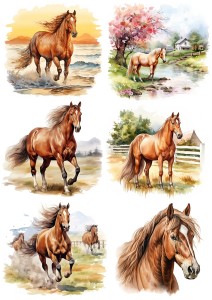Papier klasyczny A4 do decoupage - konie, koniki, koń, konik