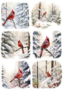 Papier klasyczny A4 do decoupage - ptaki, ptaszki, kardynałki, las, zima