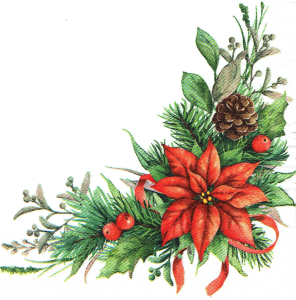 Serwetka decoupage 33x33 cm - kwiaty, poinsecja, szyszka, stroik