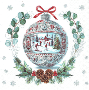 Serwetka decoupage 33x33 cm - widok, Mikołaj, bałwanek, renifer, domy, choinki, zima (1)