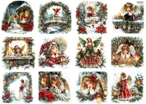 Papier klasyczny A4 do decoupage - anioły, aniołki, dzieci, święta, zima