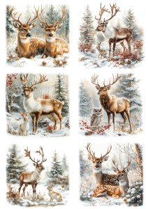 Papier klasyczny A4 do decoupage - jelenie, sarny, las, drzewa, zima