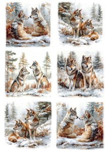 Papier klasyczny A4 do decoupage - wilki, las, drzewa, zima