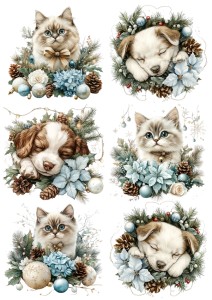 Papier klasyczny A4 do decoupage - koty, pieski, kwiaty, szyszki, stroiki, święta