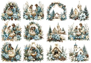 Papier klasyczny A4 do decoupage - żłóbek, szopka, kościoły, Boże Narodzenie