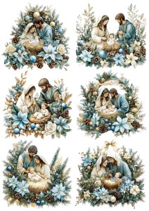 Papier klasyczny A4 do decoupage - żłóbek, szopka, Boże Narodzenie, kwiaty, szyszki