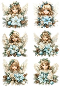 Papier klasyczny A4 do decoupage - anioły, aniołki, kwiaty, szyszki, stroiki