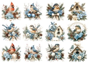 Papier klasyczny A4 do decoupage - ptaki, ptaszki, budki, kwiaty, szyszki, stroiki
