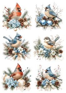 Papier klasyczny A4 do decoupage - ptaki, ptaszki, kwiaty, szyszki, stroiki