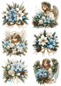 Papier klasyczny A4 do decoupage - anioły, aniołki, kwiaty, szyszki, stroiki, święta 