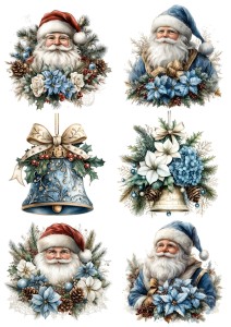 Papier klasyczny A4 do decoupage - Mikołaje, dzwonki, kwiaty, szyszki, stroiki, święta
