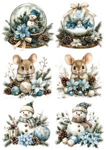 Papier klasyczny A4 do decoupage - bałwany, kule, myszy, kwiaty, szyszki, stroiki, święta