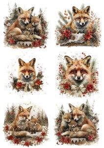 Papier klasyczny A4 do decoupage - lisy, liski, kwiaty, poinsecja, zima