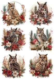 Papier klasyczny A4 do decoupage - ptaki, sowy, kwiaty, poinsecja, zima