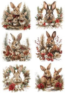 Papier klasyczny A4 do decoupage - zwierzęta, zające, kwiaty, szyszki, zima