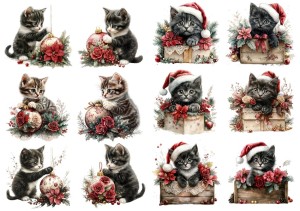 Papier klasyczny A4 do decoupage - koty, kotki, bombki, prezenty, kwiaty, święta