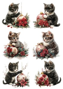 Papier klasyczny A4 do decoupage - koty, kotki, bombki, kwiaty, święta