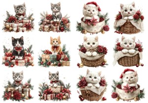 Papier klasyczny A4 do decoupage - koty, kotki, prezenty, koszyki, kwiaty, święta