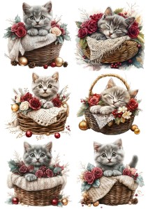 Papier klasyczny A4 do decoupage - koty, kotki, koszyki, kwiaty, święta