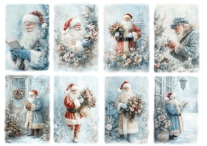 Papier klasyczny A4 do decoupage - Mikołaje, kwiaty, zima, mróz, szron