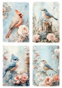 Papier klasyczny A4 do decoupage - ptaki, kwiaty, zima, mróz, szron