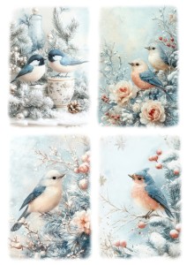Papier klasyczny A4 do decoupage - ptaki, kwiaty, zima, mróz, szron